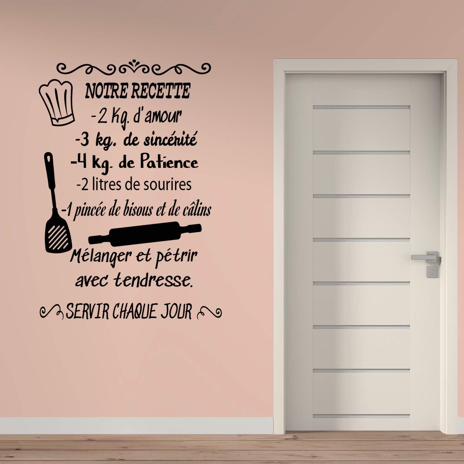 Autocollant mural décoratif en français « NOTRE RECETTE » Autocollants muraux en français aux phrases célèbres. Autocollant lettre Docliick DC-048-FR