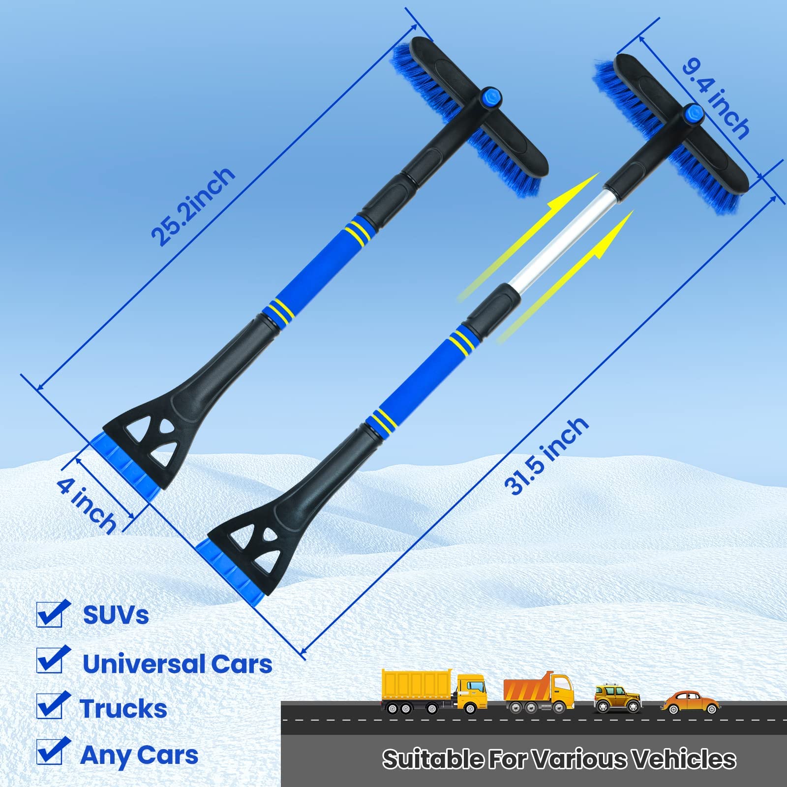 Produktbild von HAC24 Eiskratzer 2x Auto Scheibenkratzer Ausziehbar EIS Kratzer Eisschaber Softgriff Schneebesen Teleskopstiel 87 114 Cm Ausziehbar S0o9j0tn