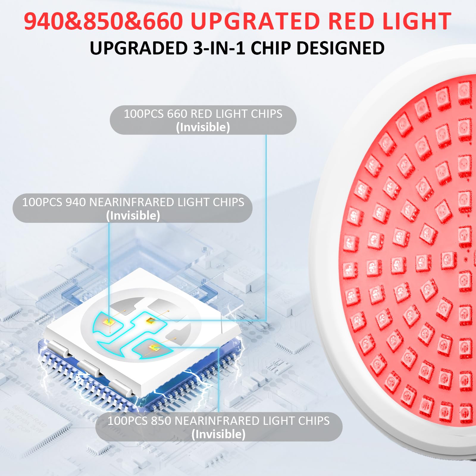 Rotlichtlampe mit Sockel, 940nm&850nm&660nm Infrarotlampe mit 15/30/45 Minuten Timer, 9 Helligkeitsstufen, 3-in-1-Chip und Schwanenhalsdesign, 100-LED Rotlichtlampe für Den Heimgebrauch