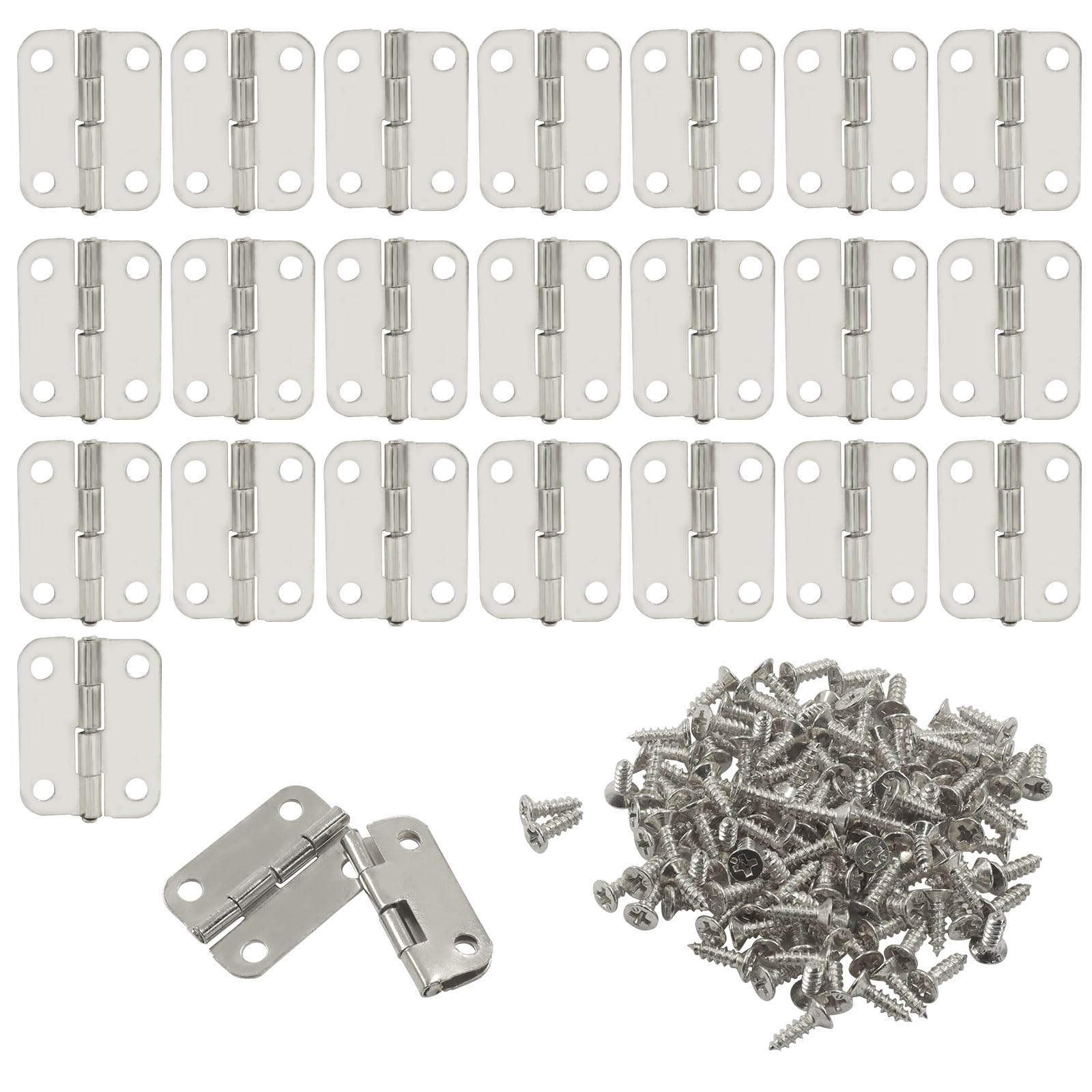 Murtenze 24Pcs Butt Hinge, 1" x 3/4" Metal Foldable Door Hinges with Screws for Cabinet Door Closet, Jewelry, Wooden Box (Silver)