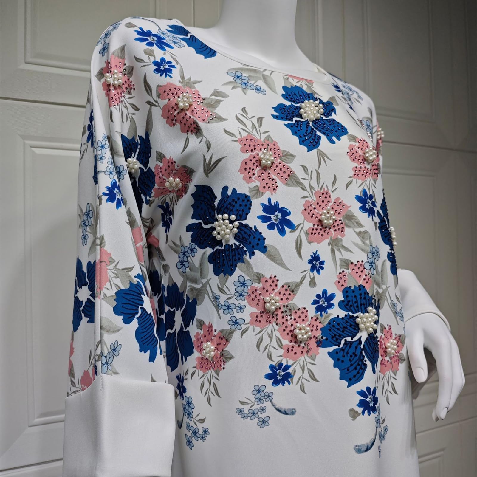 Vestido de caftán para mujer, vestido de túnica de Oriente Medio, estampado de flores, vestido de oriente Medio, vestido casual diario