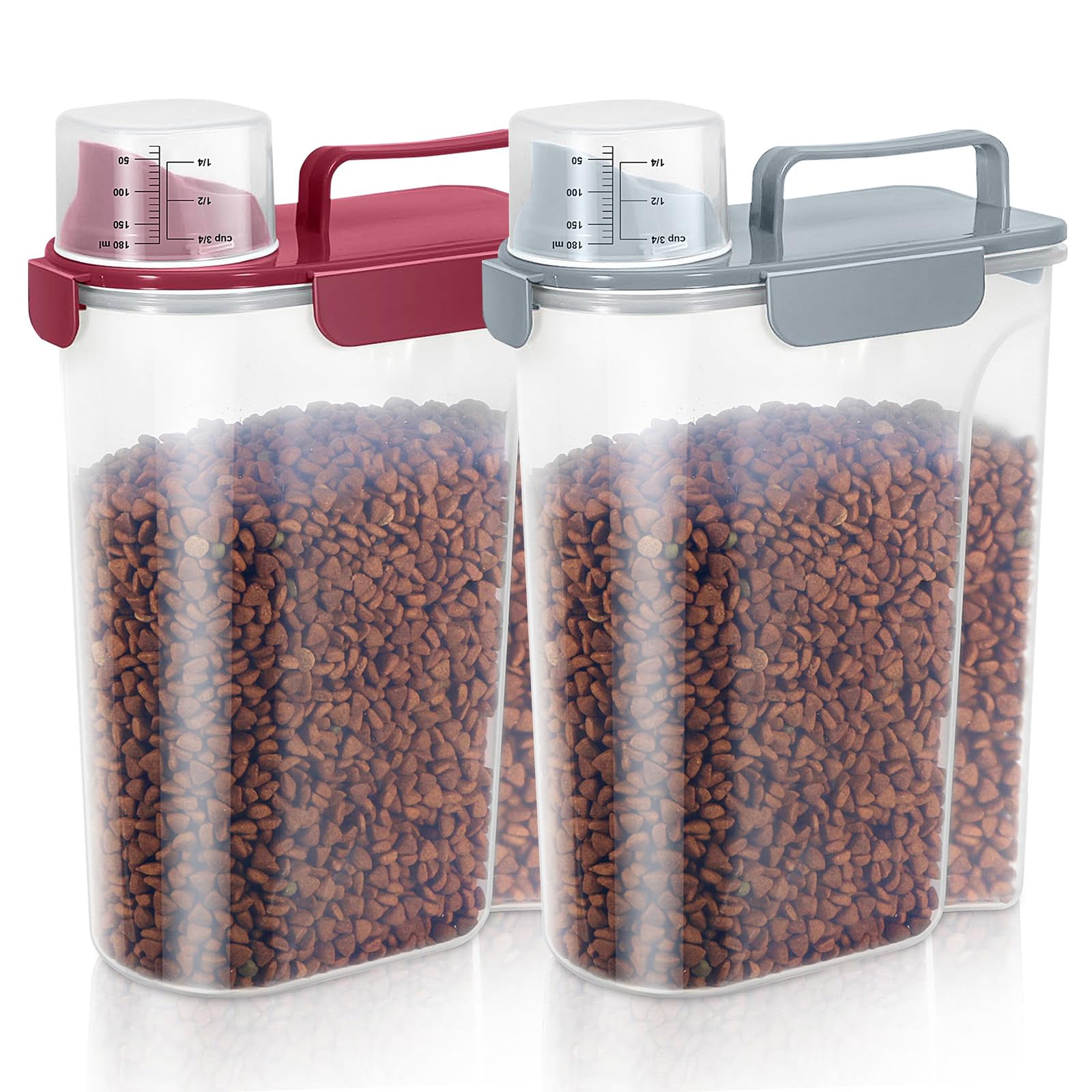 LEAWALK 5-7Lbs Dog Cat Pet Food Storage Container (Gray Blue + Red)