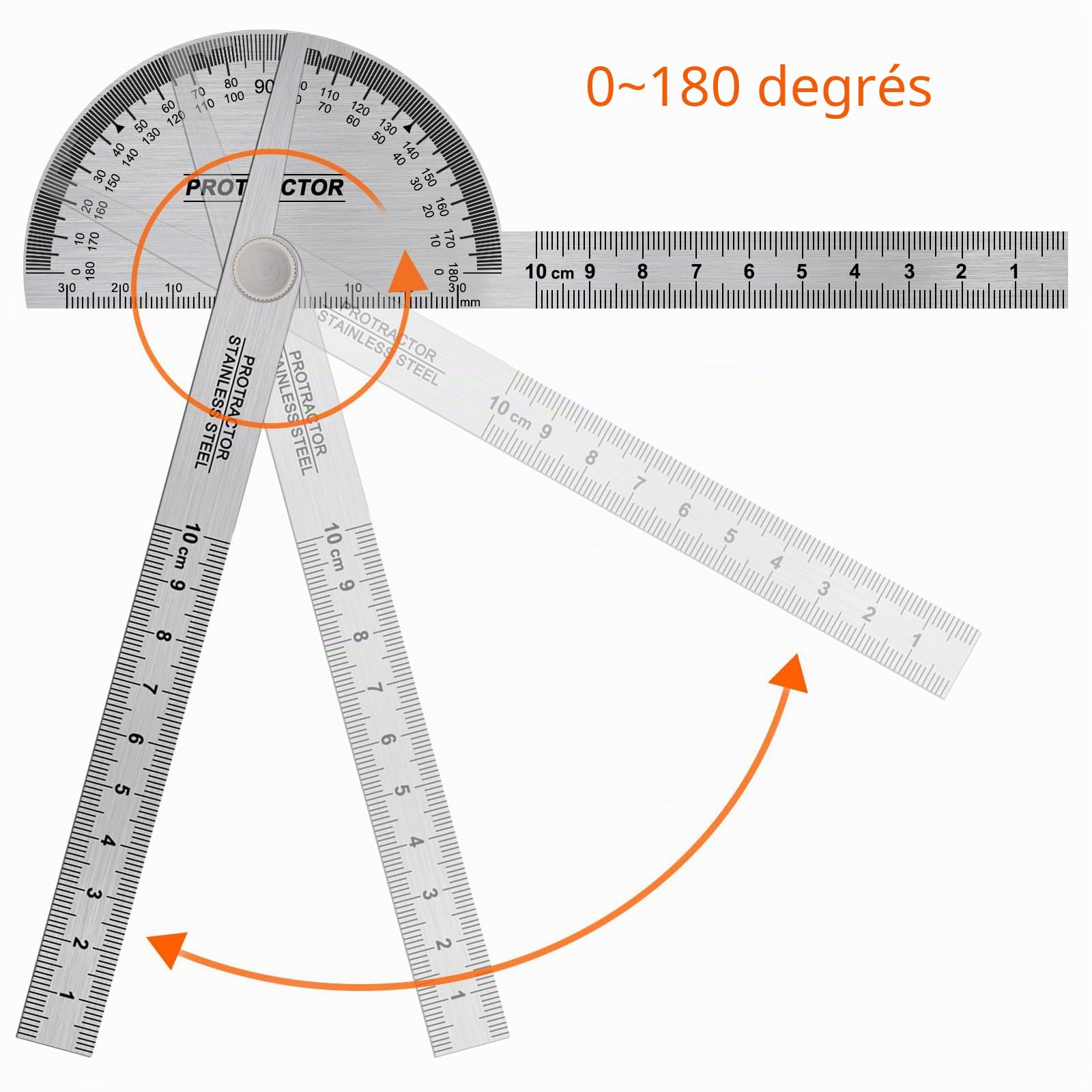 Rapporteur d'angle, 0 à 180 ° degrés en acier inoxydable 30 cm Règle de recherche d'angle à deux bras, règle de travail du bois, outil de mesure d'angle, rapporteur d'ingénieur pour la peinture
