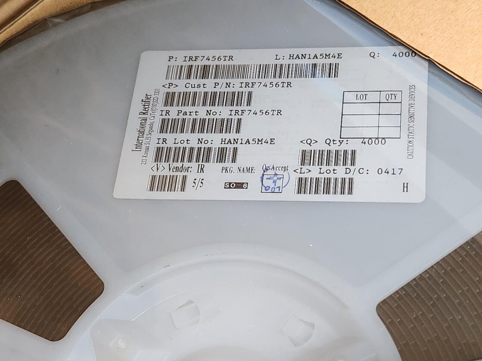 (4,000 PCS) IRF7456TR IR MOSFET N-CH 20V 16A 8SO