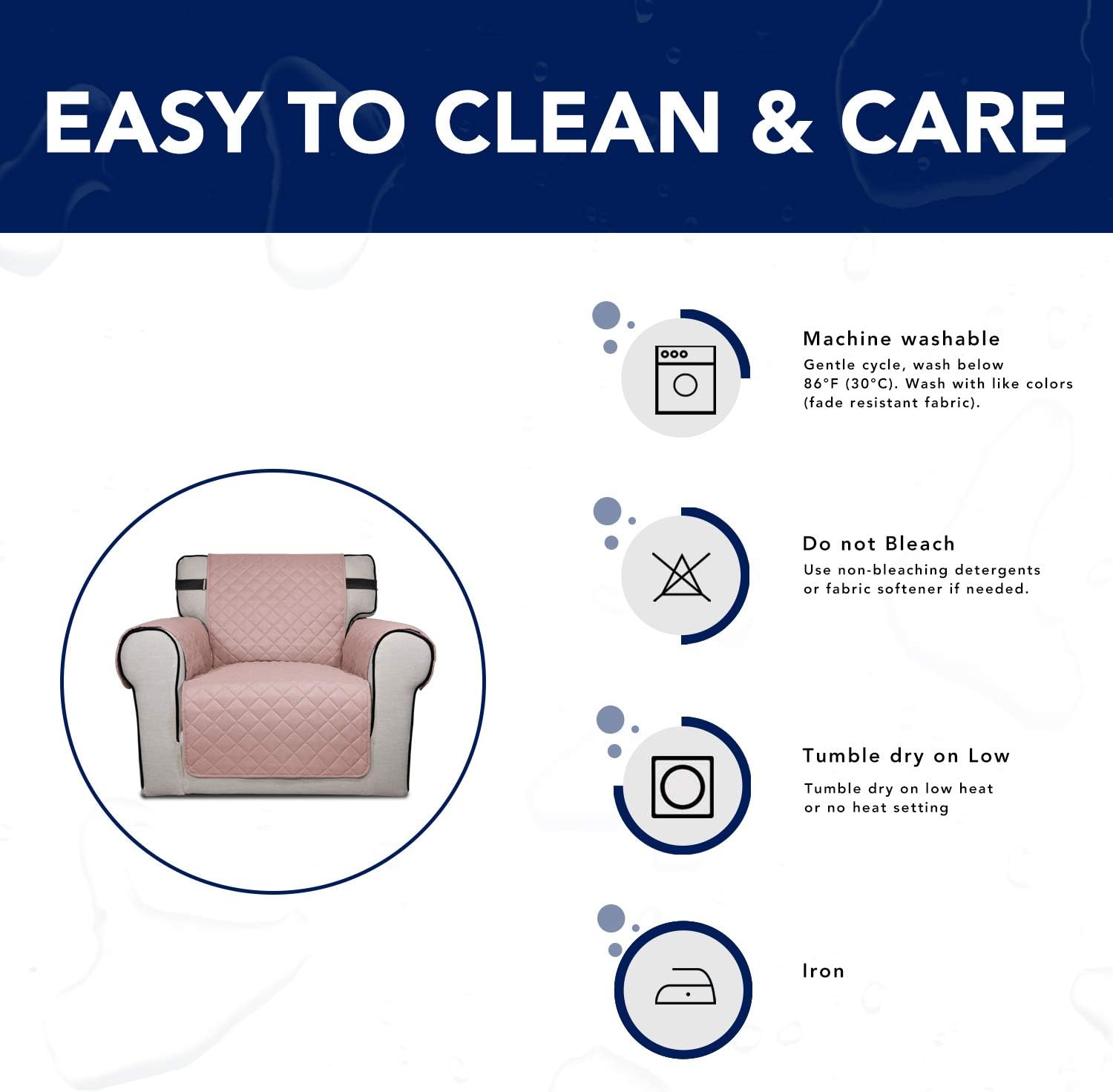 PureFit Reversible Sofa Couch Cover Water Resistant Couch Covers for 3 Cushion, Washable Furniture Cover with Non-Slip Foam and Adjustable Strap for Dogs, Pets (Sofa, Pink/Ivory)