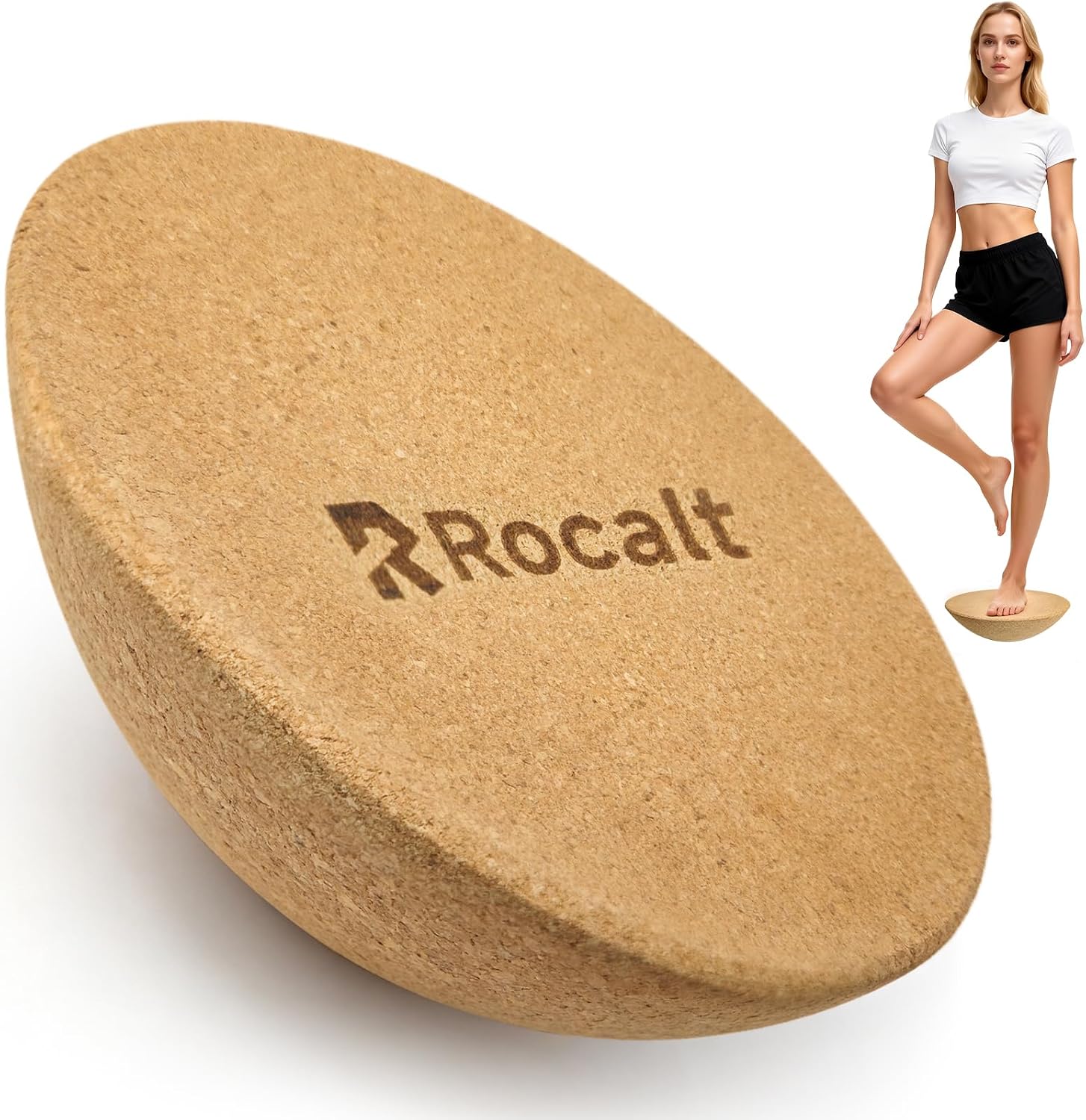 Rocalt Half Ball Balance Trainer, 11.8" Cork Wobble Balance Board & Surf Balance Board Accessory, Anti-Slip Hemisphere Trainer for Core Exercise, Rehab, Pilates, Under Desk Foot Rest