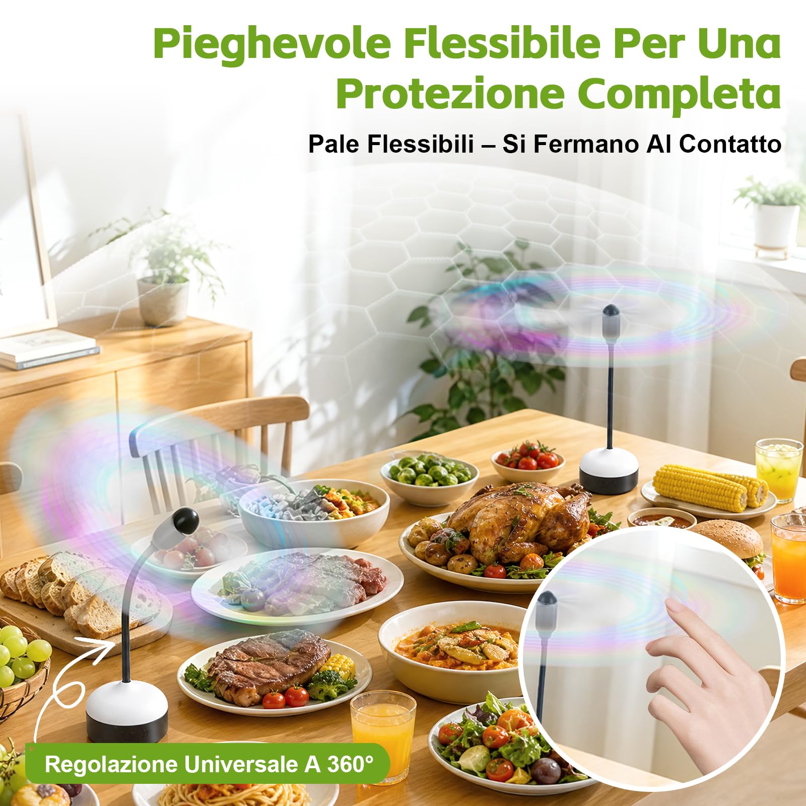 Ulikey Scaccia Mosche da Tavolo, Anti Mosche Pieghevole Portatile 2 Pezzi, Antimosche per Interno Esterno con Gancio, Illuminazione a LED per Cucina, Grigliate All'aperto, Ristoranti