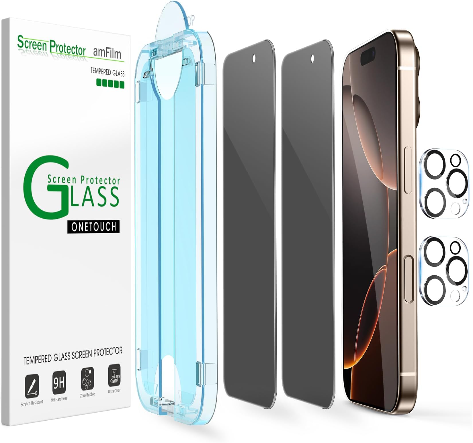 Auto-Alignment OneTouch for iPhone 16 Pro Max [6.9''] privacy Screen Protector,Tempered Glass, 30 seconds Installation, Bubble Free, Case Friendly, Anti-Scratch [2Pack]