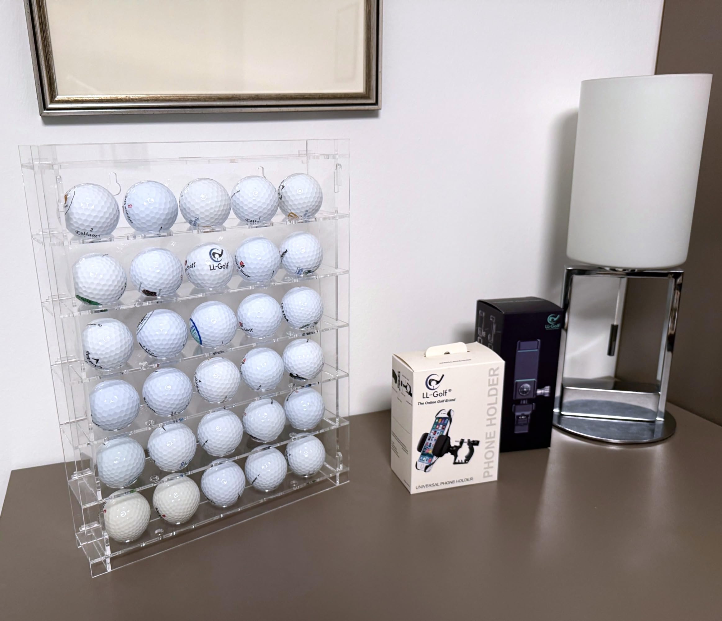 Acryl Regal Vitrine für 30 Golfbälle | Golf Ball Setzkasten zum Aufstellen oder Aufhängen an der Wand / Schaukasten Display Case Showcase Geschenk Golfgeschenk