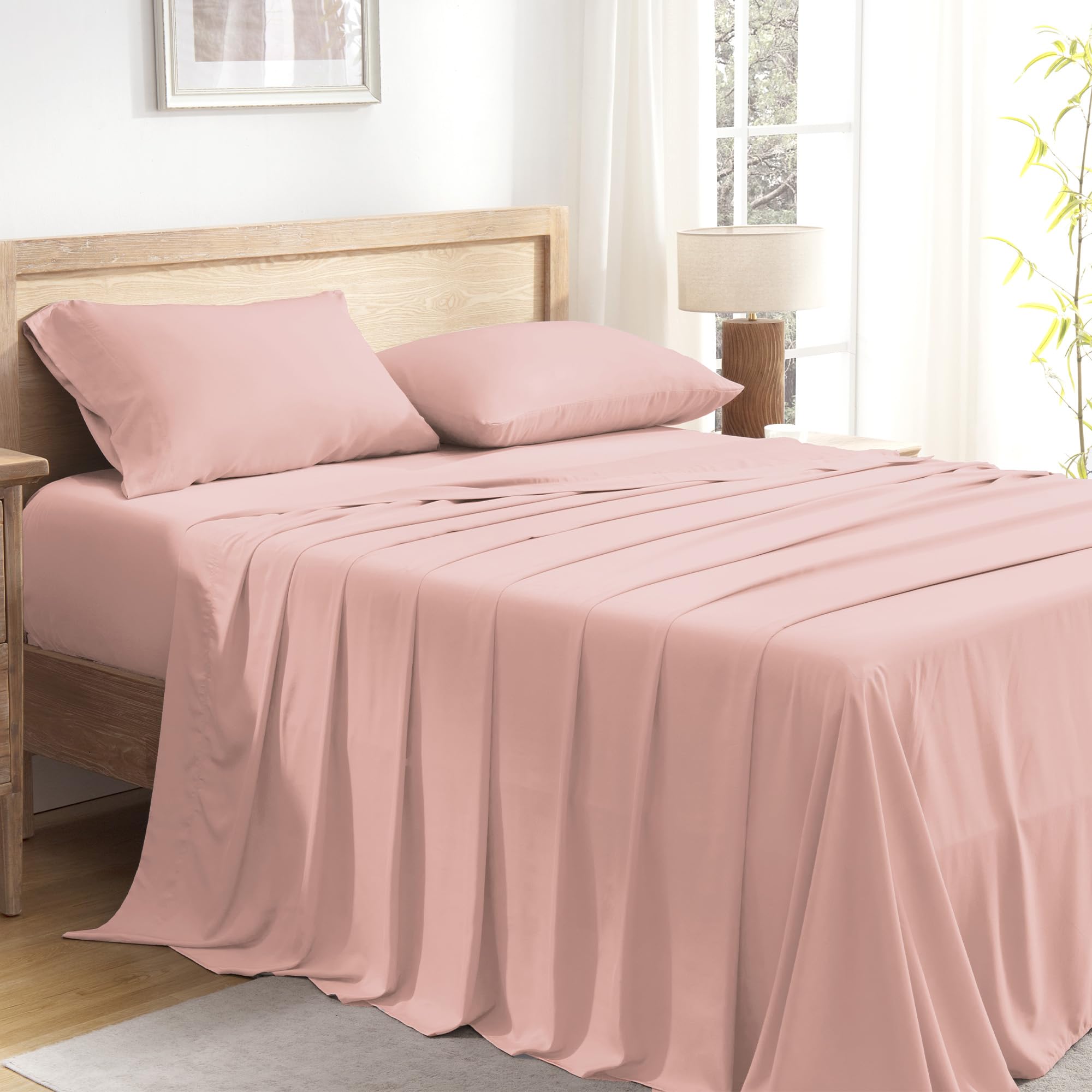 Andency Blush Queen Sheets Set 100% Viscose Derived from Bamboo