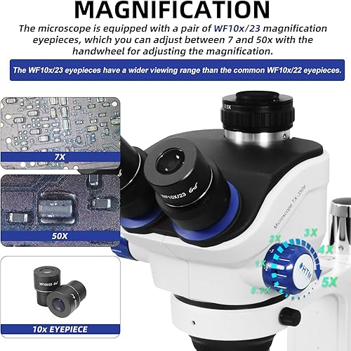 Miniatura 2 de HengTianMei Microscopio de zoom estéreo trinocular TX-350E equipado con una cámara 4K, oculares WF10x, aumento 7X-50X, microscopio de soldadura