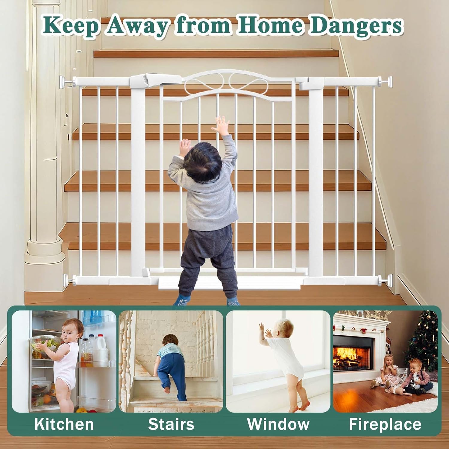 Fairy Baby 59.8"-62.6" Extra Wide Press Mounted Baby Gate Indoor for Kids Or Pets Walk Thru No Drill Long Dog Gates for The House Doorway Child Safety Gate