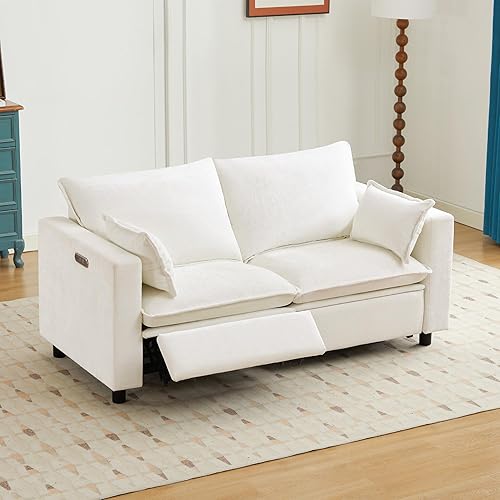 Power Reclining Sofa Loveseat Cloud Couch-Oversized Cream Reclining Sectional Couches, Modern Power Recliner Sofa for Living Room, Comfortable Recliner Couches with Soft Upholstery Pillows