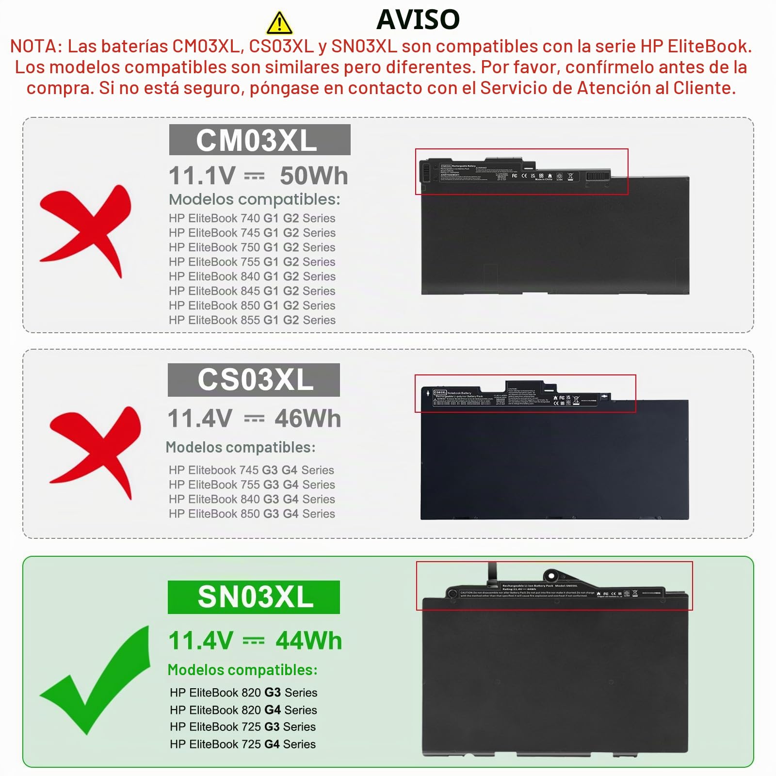 ASUNCELL 11.4V 44Wh SN03XL ST03XL Batería para computadora portátil HP EliteBook 725 G3 725 G4 820 G3 820 G4 800514-001 800232-241 800232-271 800232-541 HSTNN-DB6V HSTNN-I42C HSTNN-L42C HSTNN-UB6T