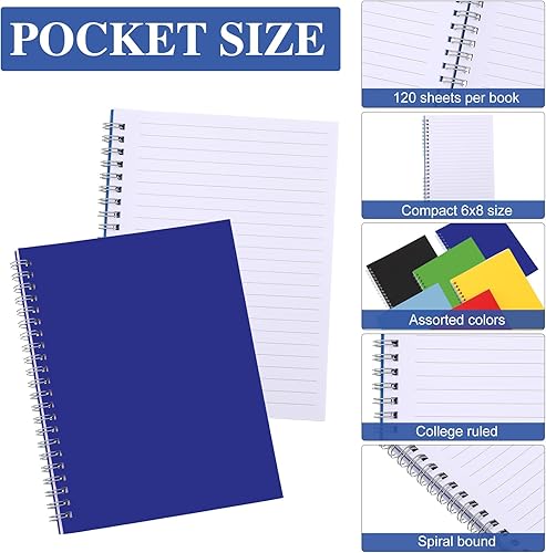 Miniatura 3 de Paquete de 36 cuadernos en espiral de 6 x 8 pulgadas, cuaderno encuadernado en espiral, bloc de notas de papel con rayas universitarias de colores