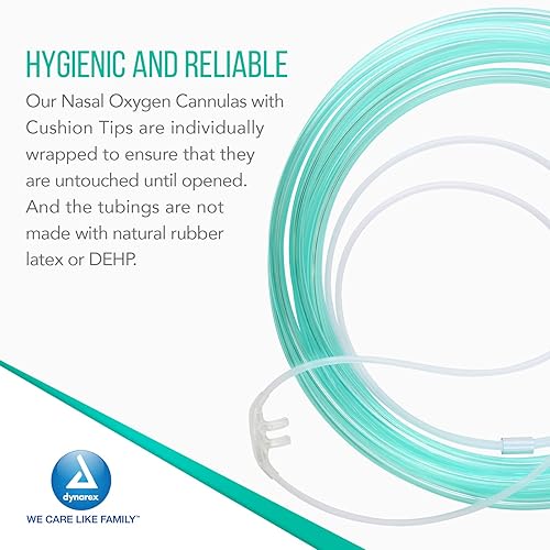 Vista 4 de Dynarex 33120 Cánula nasal para oxigenoterapia, 7 pies, resistente al aplastamiento, punta acolchada suave, conector estándar, paquete de 50