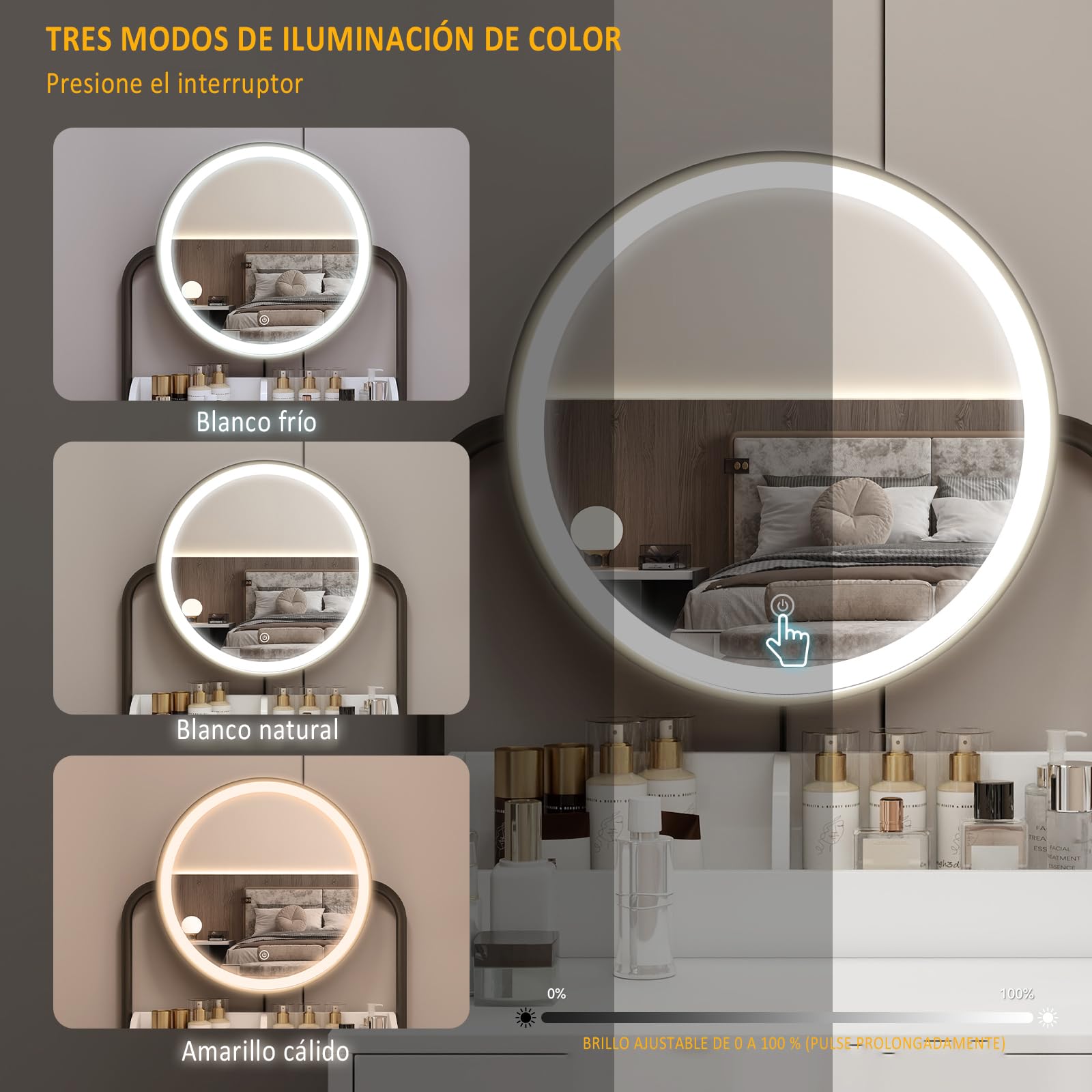 YU YUSING Tocador con Espejo LED, Tocador de Maquillaje con Taburete
