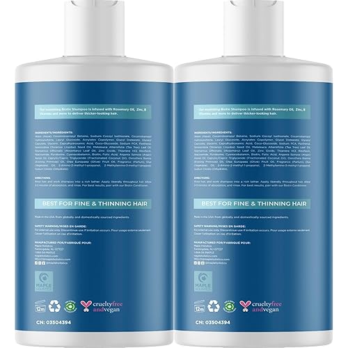 Miniatura 2 de Champú voluminizador de biotina para cabello fino - Champú de cabello fino con queratina de romero y aceites esenciales para el cuidado del cabello