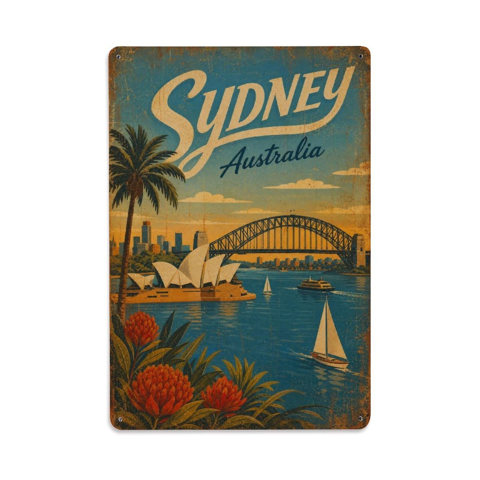 Harbor Travel Australia Sydney City Landmark Coastal Metal Tin Sign