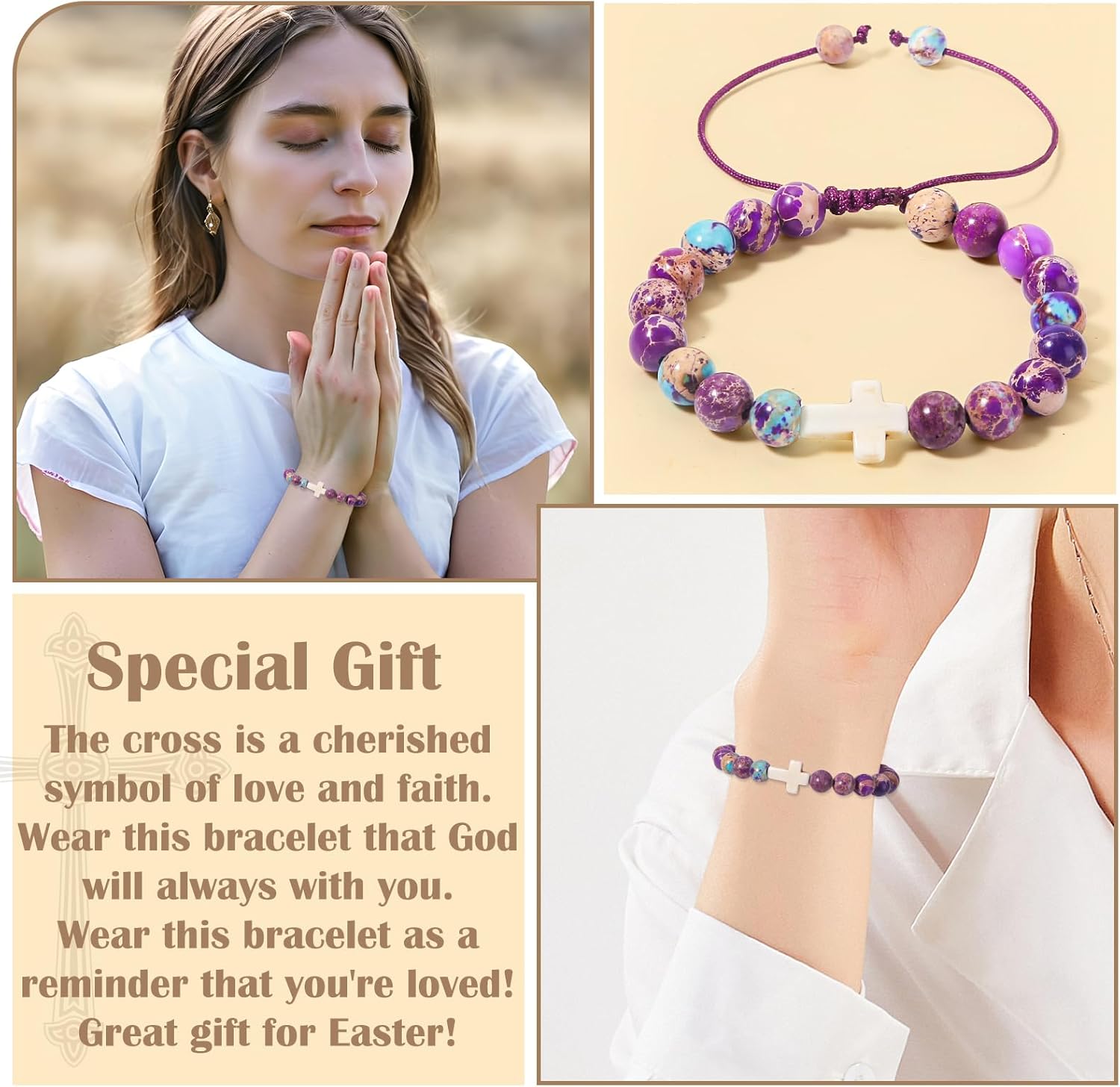 LURLIN Cross Bracelet Christian Gifts for Women - Cross Beaded Bracelets, Natural Stone Christian Religious Jewelry Gifts for Women Men, Jesus Bracelet - Image 6