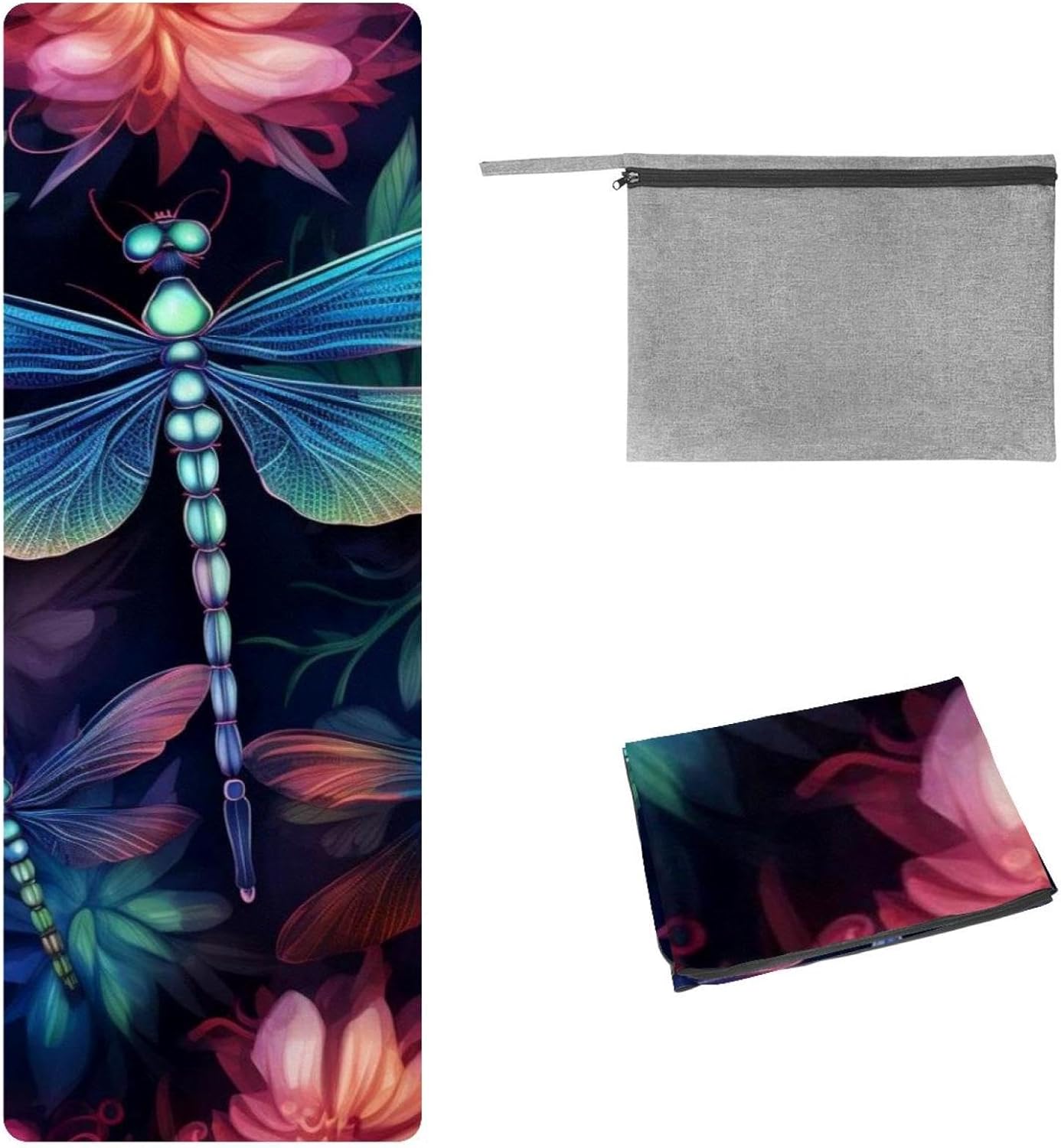 Yoga Towel, Dragonfly Pattern Non Slip Sweat Absorbent Hot Yoga Mat Towel for Hot Yoga, Pilates and Fitness - 72.8" x 26.8"