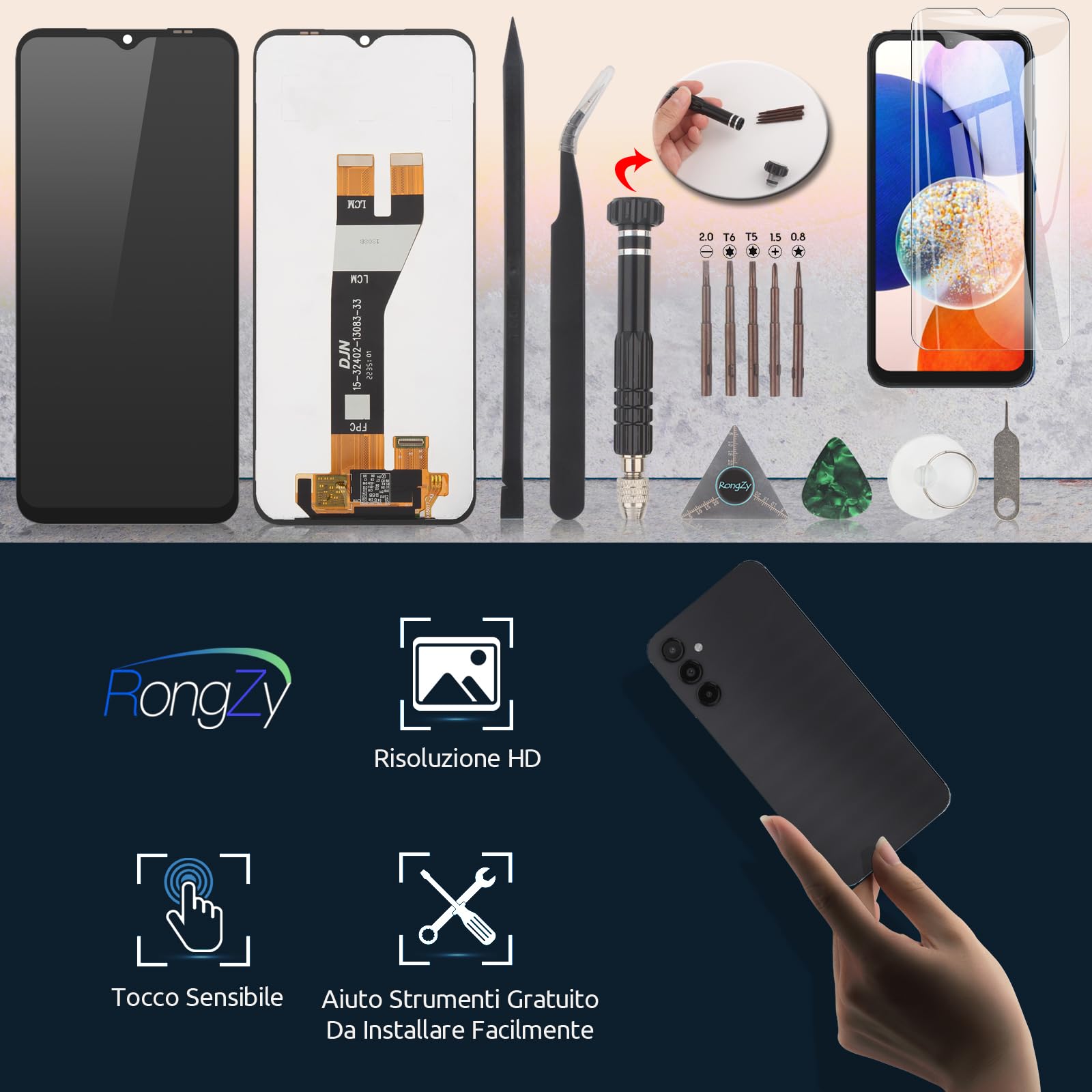 RongZy LCD Schermo per Samsung Galaxy A14 5G di Ricambio Display Touch Screen Digitizer Parti di Riparazione per Samsung Galaxy A14 5G A146P LCD Display con Strumenti(Nero, 6.6")