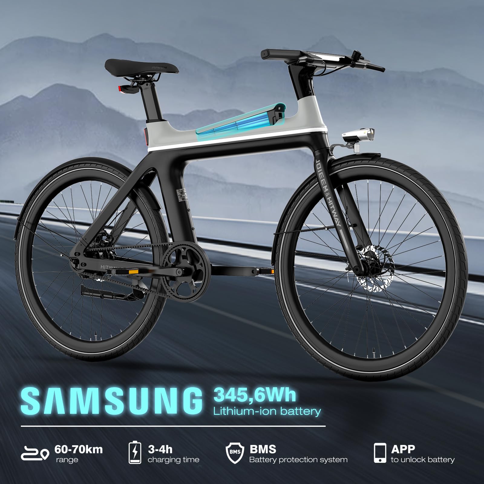 HITWAY Vélo Électrique EBIKE-X 250W Moteur – Autonomie 70km, GPS 4G Antivol, 345,6Wh Batterie IPX5 – Pneu 700×40C, Freins Hydrauliques