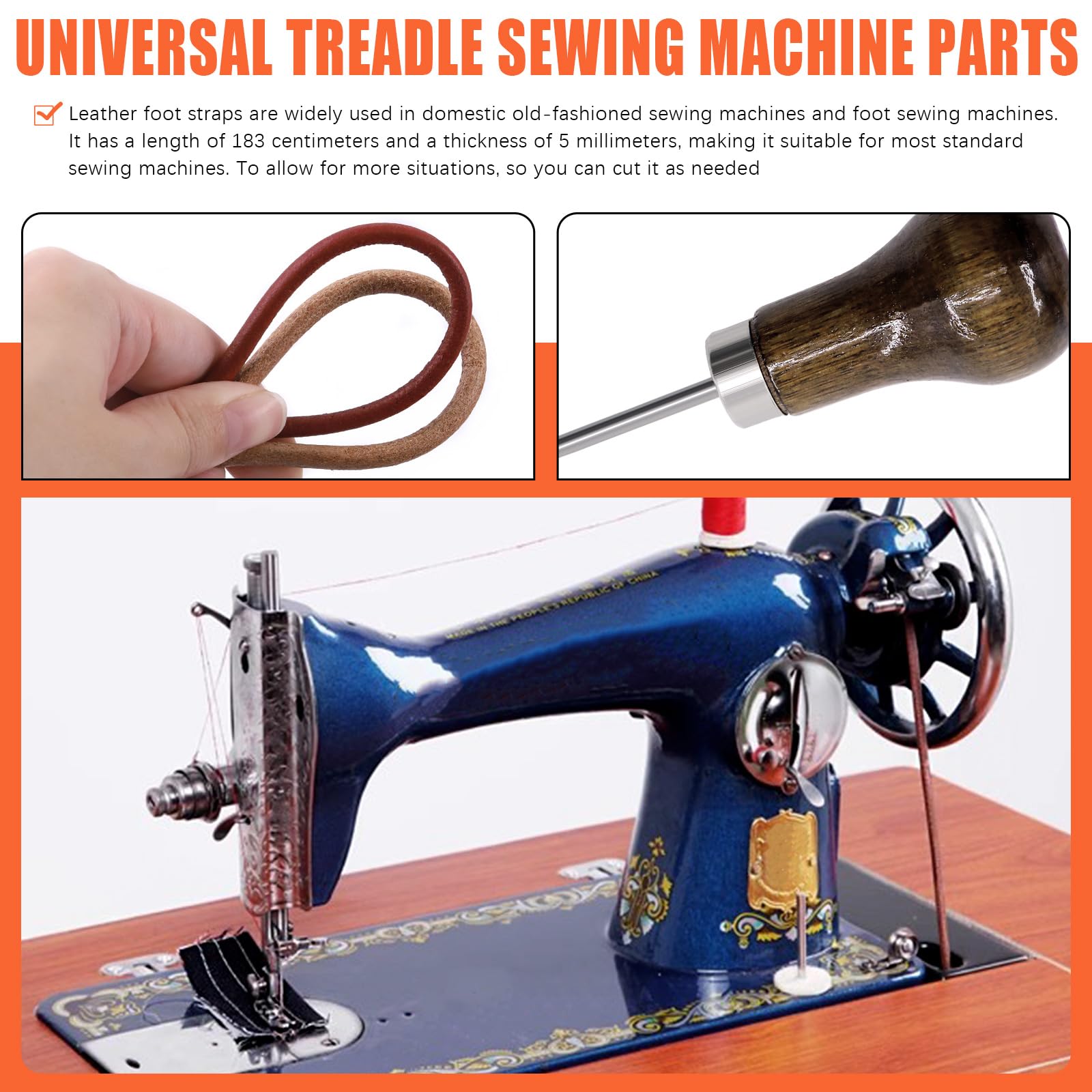 Tanstic 20Pcs Sewing Machine Belt Kit, 72 x 3/16 Inch Sewing Machine Leather Belt Treadle Parts with Hook, Sewing Bobbins - Image 4