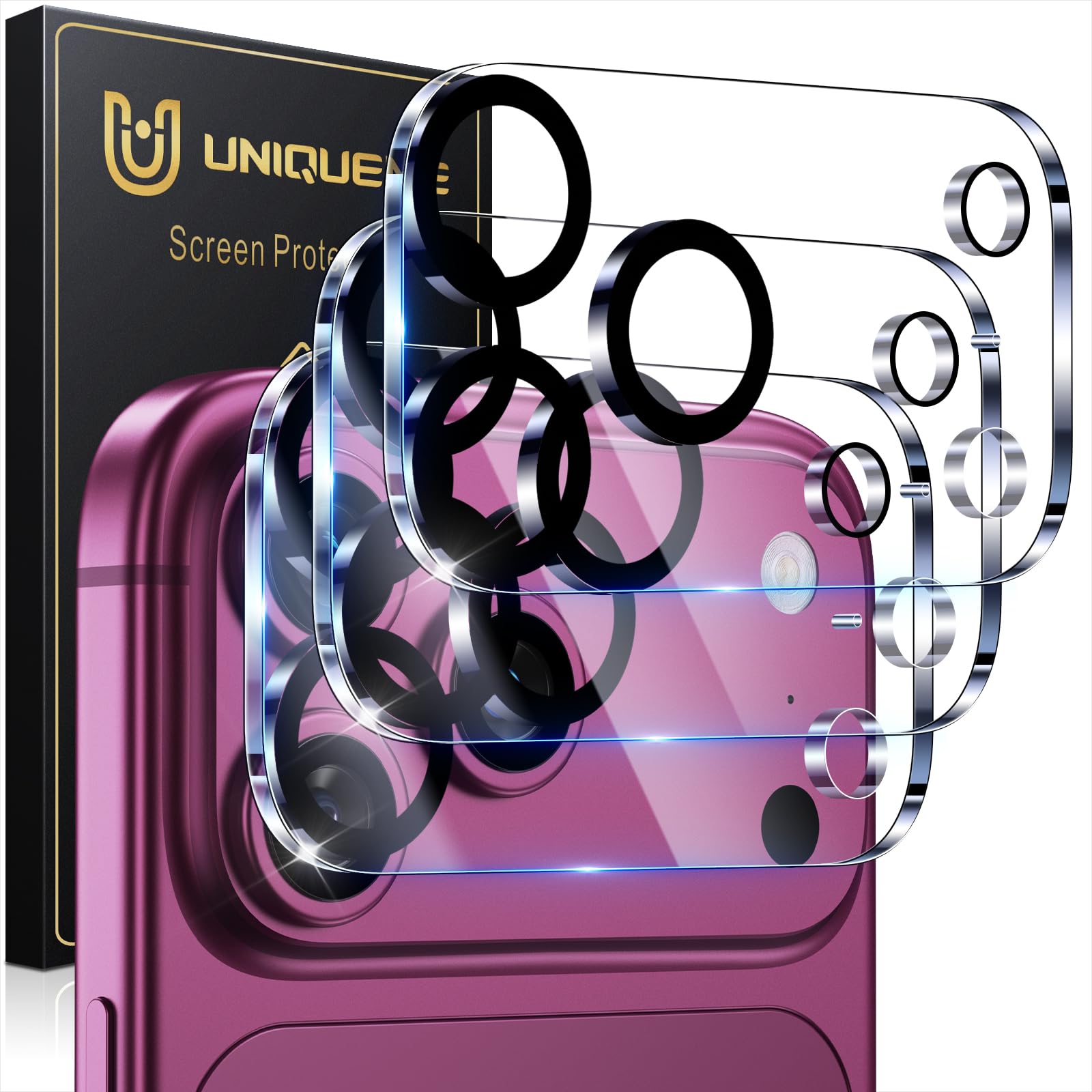 UniqueMe für iPhone 18 Pro Max Kameraschutz - 3 Stück, HD Transparent | Vollständige Abdeckung Kameraschutz für iPhone 18 Pro Max Kamera Schutz, 9H Härte Ultra-Klar, Bruchsicher, Kratzfest, Stabil