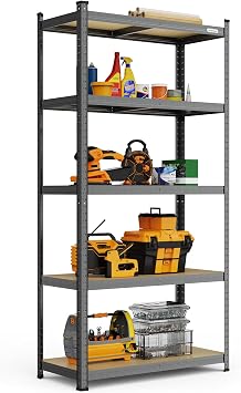 VonHaus 5-Tier Garage Shelves - Heavy Duty Garage Racking with Massive 875kg Capacity, 175KG per Shelf - Durable Metal Racking for Garage, Shed and Workshop Storage - 180cm x 90cm x 40cm
