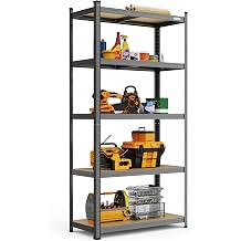 VonHaus 5-Tier Garage Shelves - Heavy Duty Garage Racking with Massive 875kg Capacity, 175KG per Shelf - Durable Metal Racking for Garage, Shed and Workshop Storage - 180cm x 90cm x 40cm