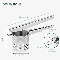 Vista 5 de Navaris Ricer de patatas de acero inoxidable, mango ergonómico para puré de papas fácil, triturador de papas listo para lavavajillas, herramienta