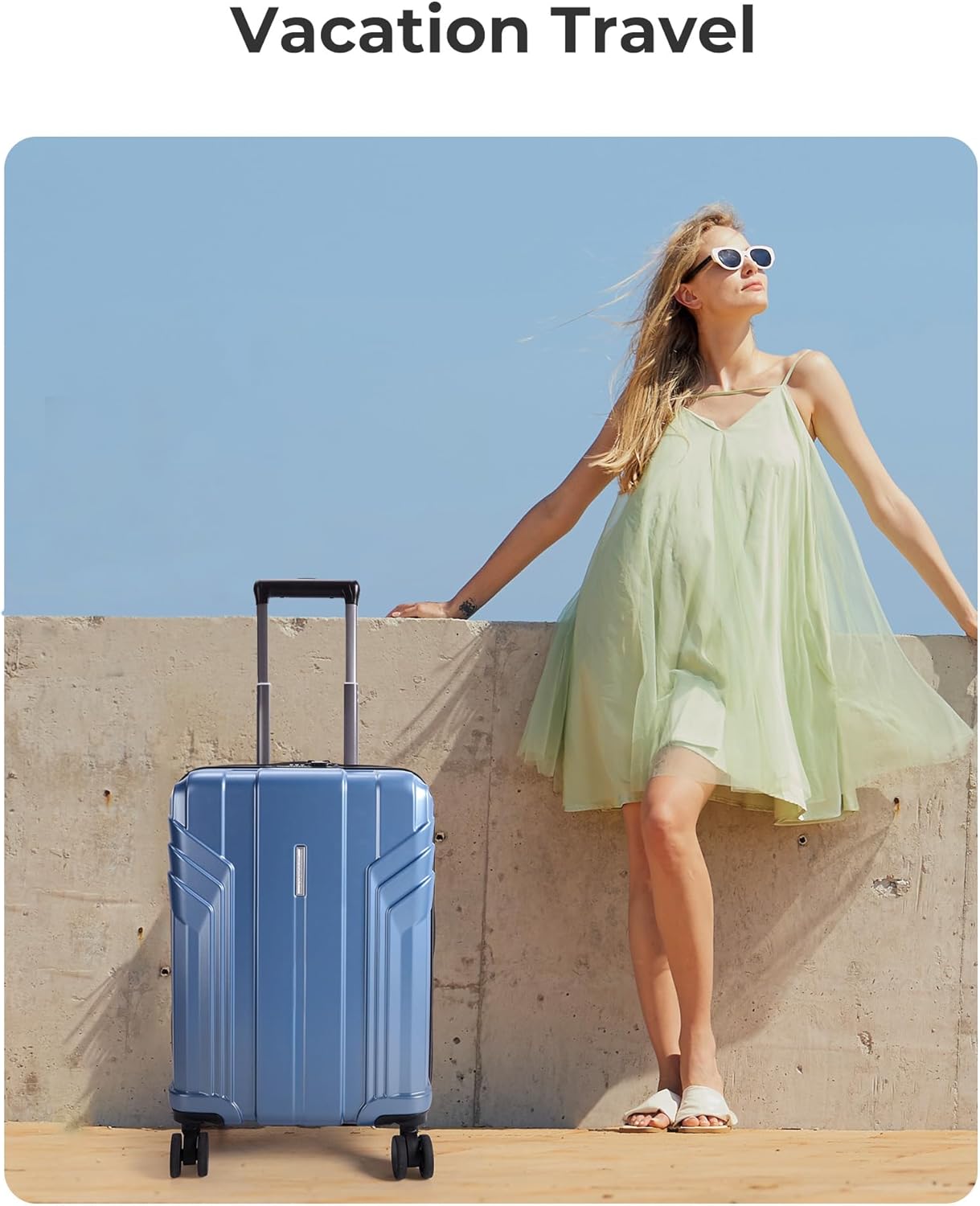 BAGSMART Expandable Carry On Luggage 22x14x9 Airline Approved, 1OO% PC Lightweight Hard Shell Suitcase, 20 Inch Travel Luggage with Spinner Wheels, Waterproof Rolling Suitcase,Blue - Image 2