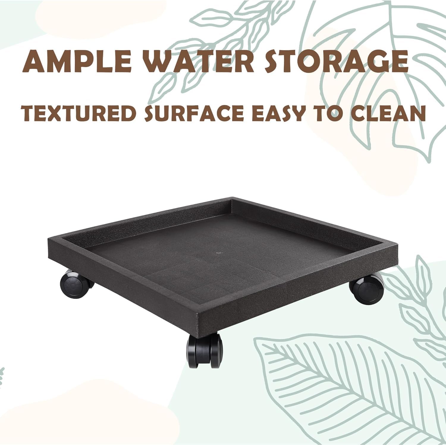 14.2 INCH Plant Caddy for Outside,Outdoor Square Planter Caddies for Patio Backyard Use, Rolling Saucer with Wheels, Heavy Duty Wheeled Planter Stand for Potted Plant, Brown