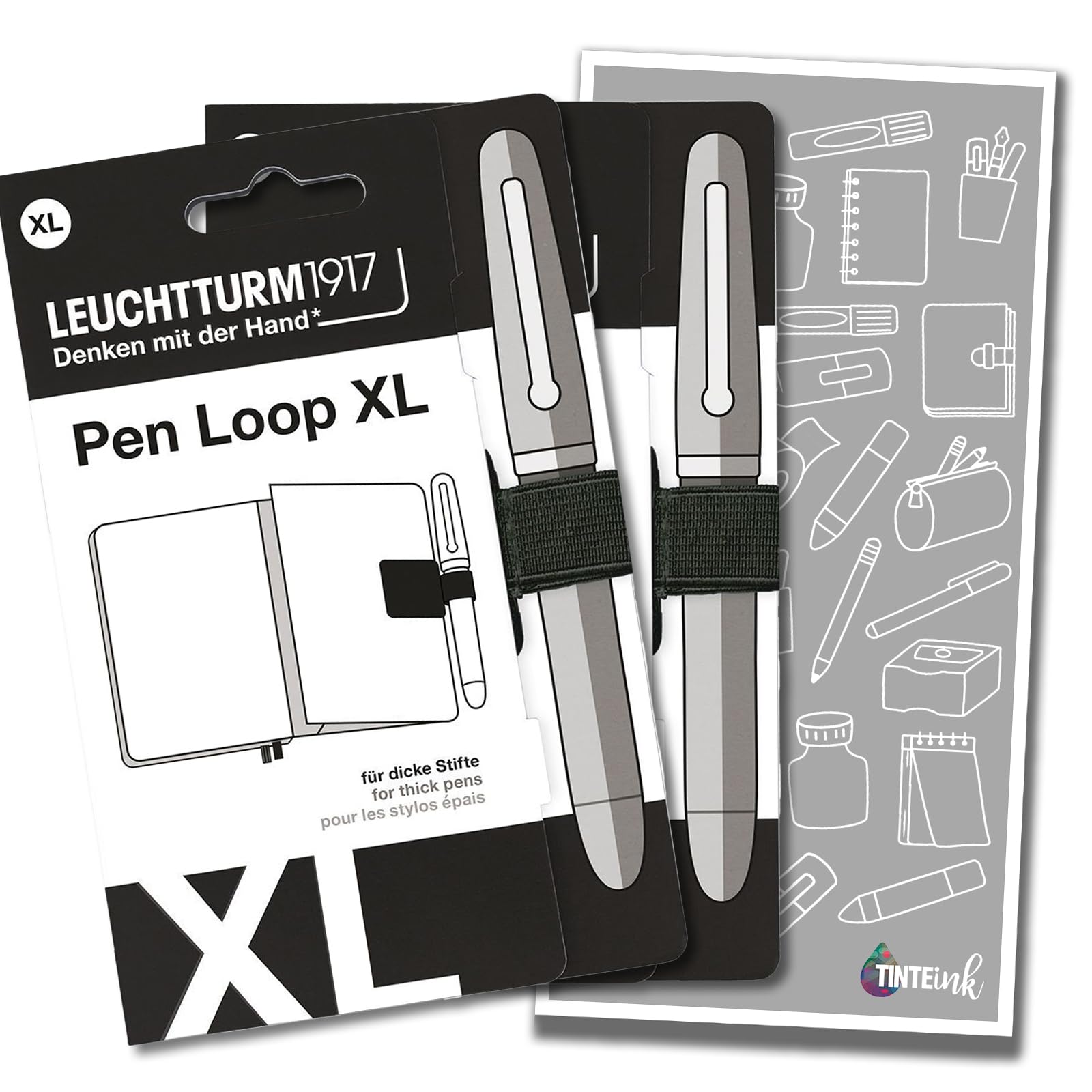 Leuchtturm1917 Pen Loop - Choose Colour & Tinte Ink Refill Envelope (Black (XL), 2)