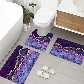 12 Purple Bathroom Ideas for Soft Elegant Bold Style 46 Purple Gold Bathroom Rug Set 3 Piece for Bathroom Decor,Purple Marble Ba...