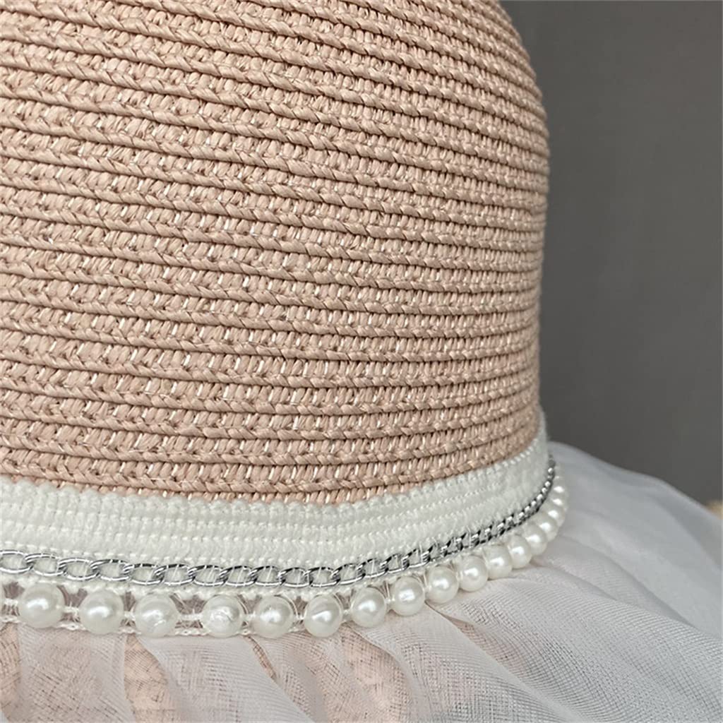 Sombrero de Playa de ala Grande para Mujer, Sombrero de sombrilla para Exteriores de Verano, Sombrero de Encaje para el Sol