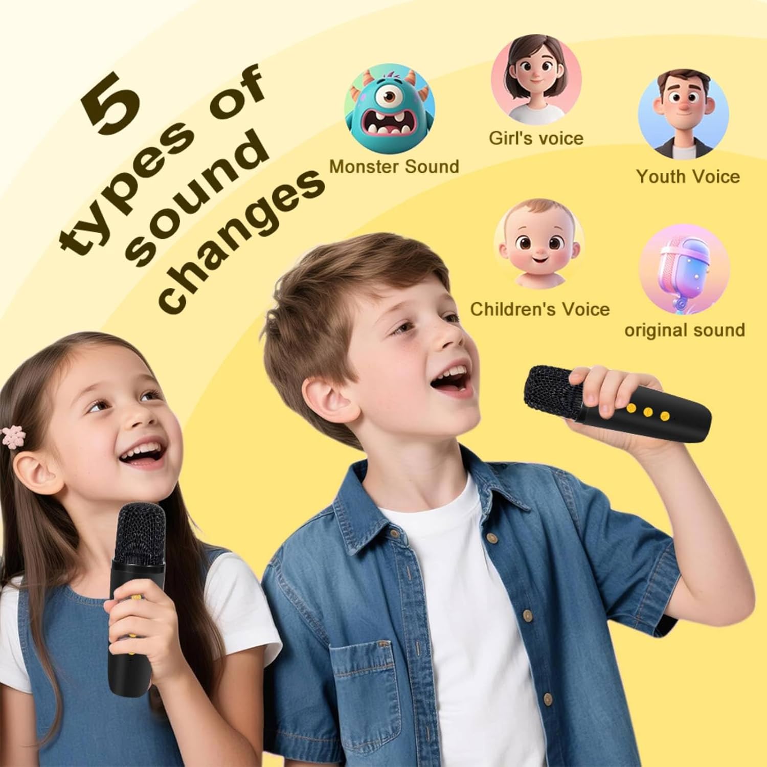 Karaoke Machine for Adults & Kids with 2 Wireless Microphones, 10W Portable Bluetooth 5.2 Karaoke Speaker with DJ Party Lights, Accompaniment Mode, Support USB/AUX/TF Card - Image 4