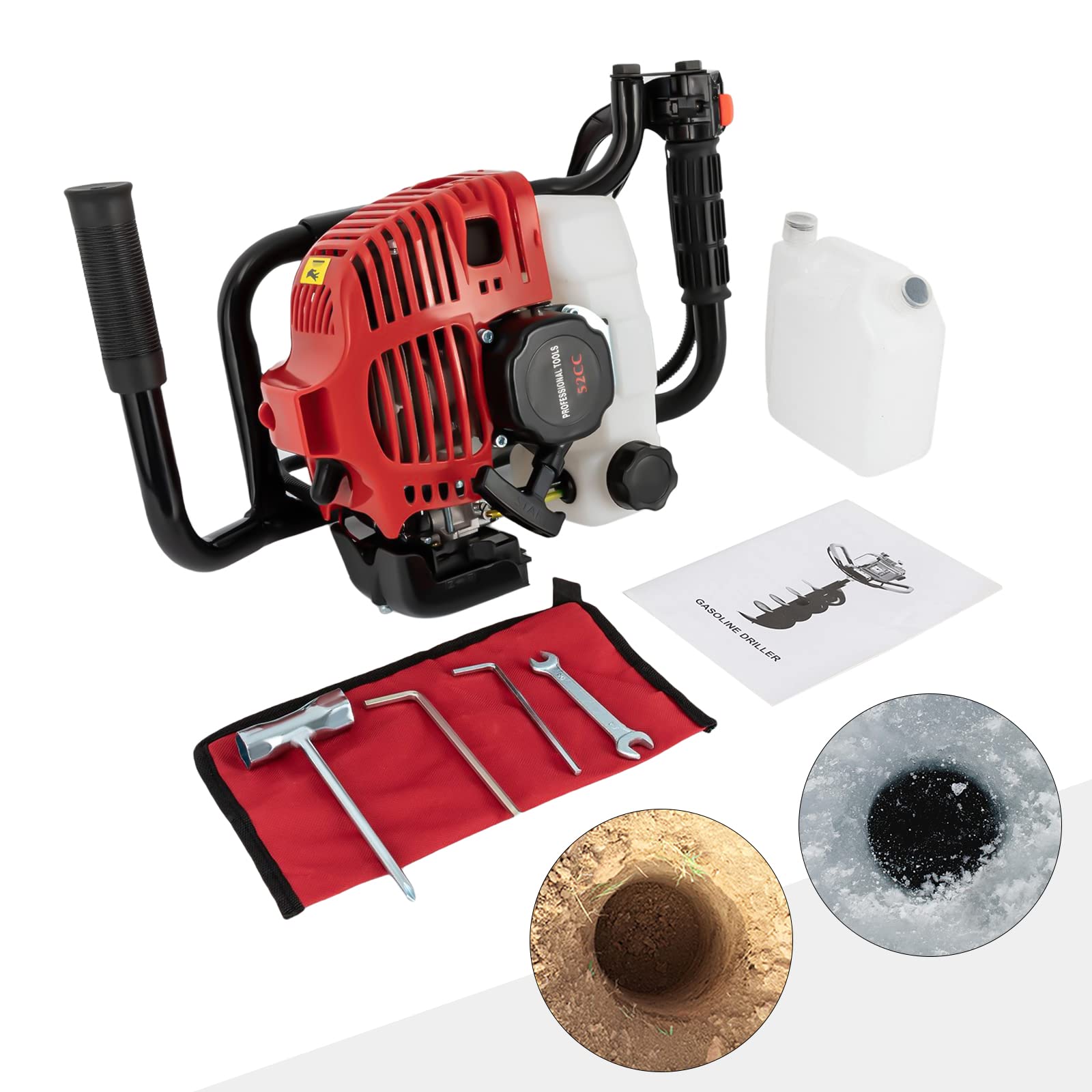 Benzin Erdbohrer 2-Takt 1.2HP Gartenbohrer Benzinbetrieben Erdbohrgerät für Gärten Ackerland Installation von Leitplanken Pflanzen von Bäumen（Bohrer Nicht Enthalten）