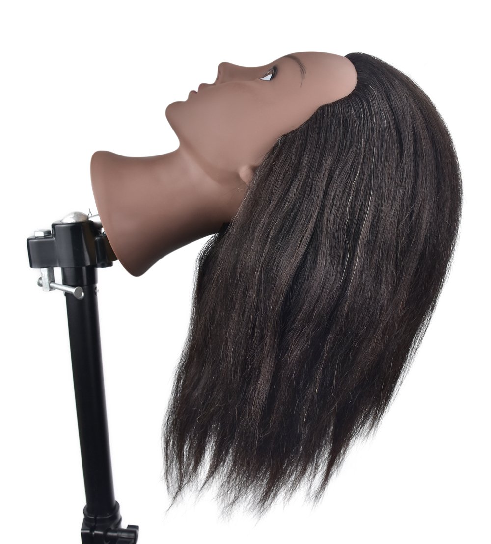 Cabeza de maniquí afro 100 % pelo real, cabeza de peluquería para entrenamiento, maniquí de cosmetología, cabeza de muñeca