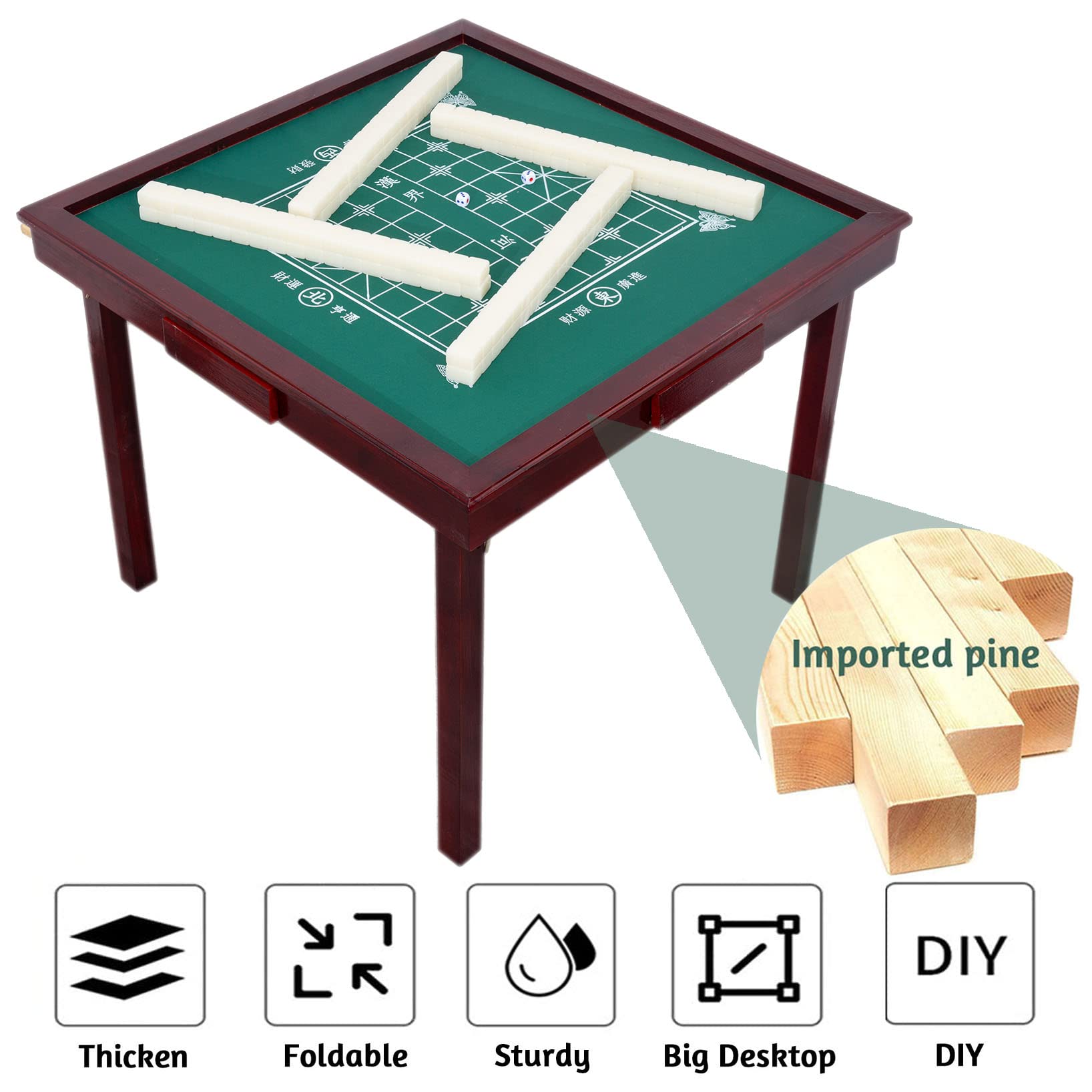 Amazon | MJTABLE 木製麻雀テーブル、35インチの折りたたみ式
