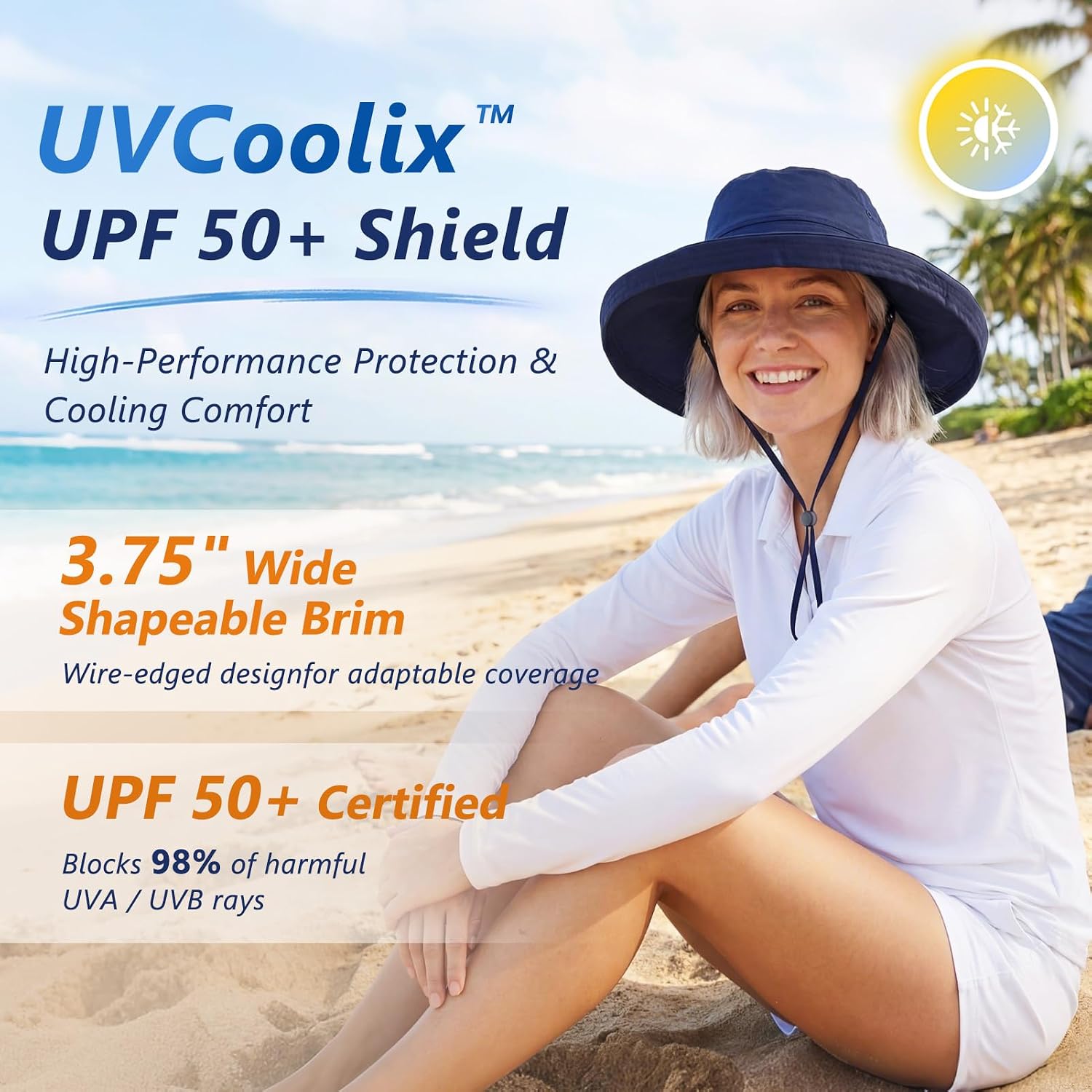 TOP-EX UVCoolix™ Cooling Sun Hat Women Ponytail Hole UPF 50+ Wide Brim Water Resistant Breathable Packable Hiking Beach