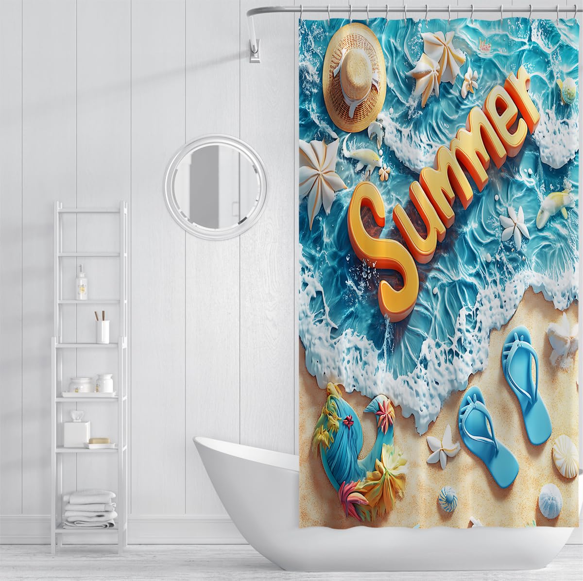 Sonniger Meeresurlaub Motiv-Print Duschvorhang W180xL200 cm