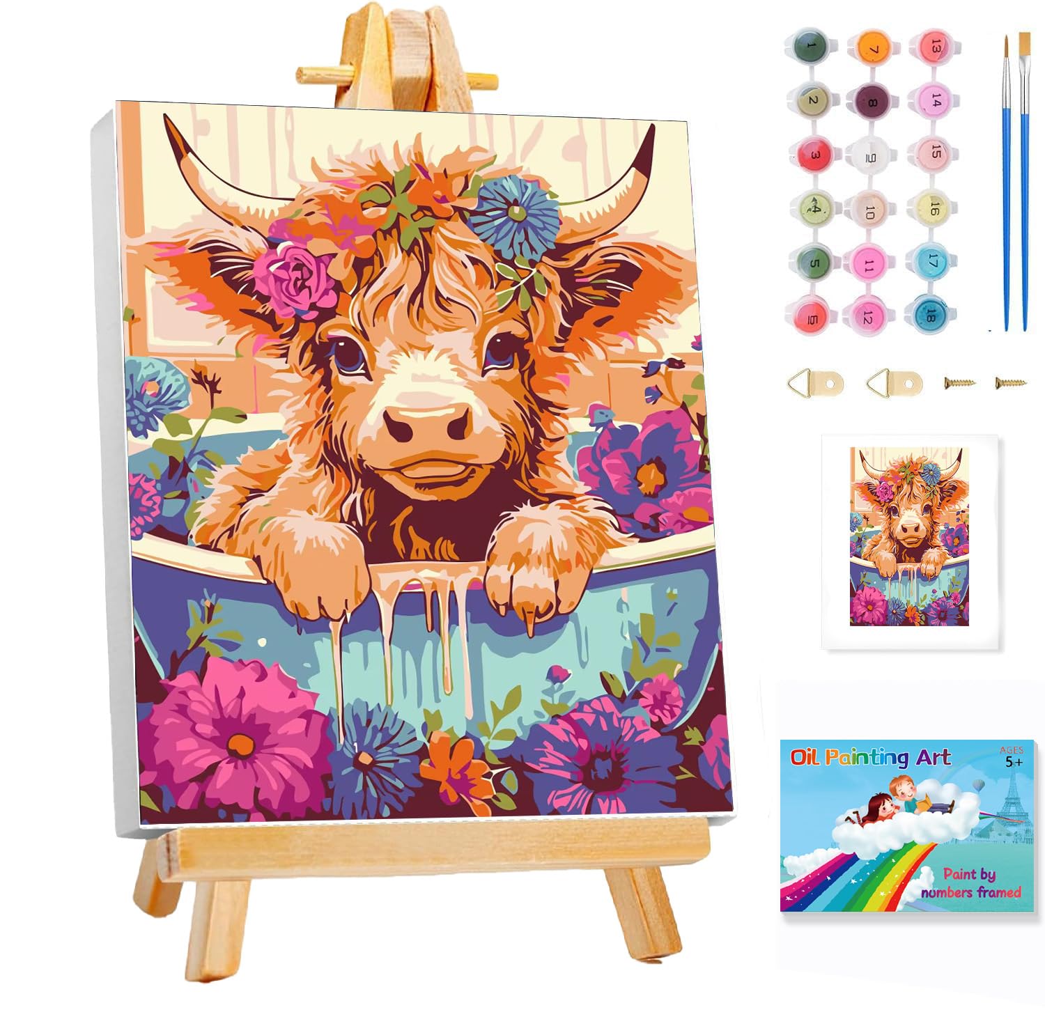 GOUGOUFAFA Cow Paint by Numbers for Children with Frame- Painting by ...