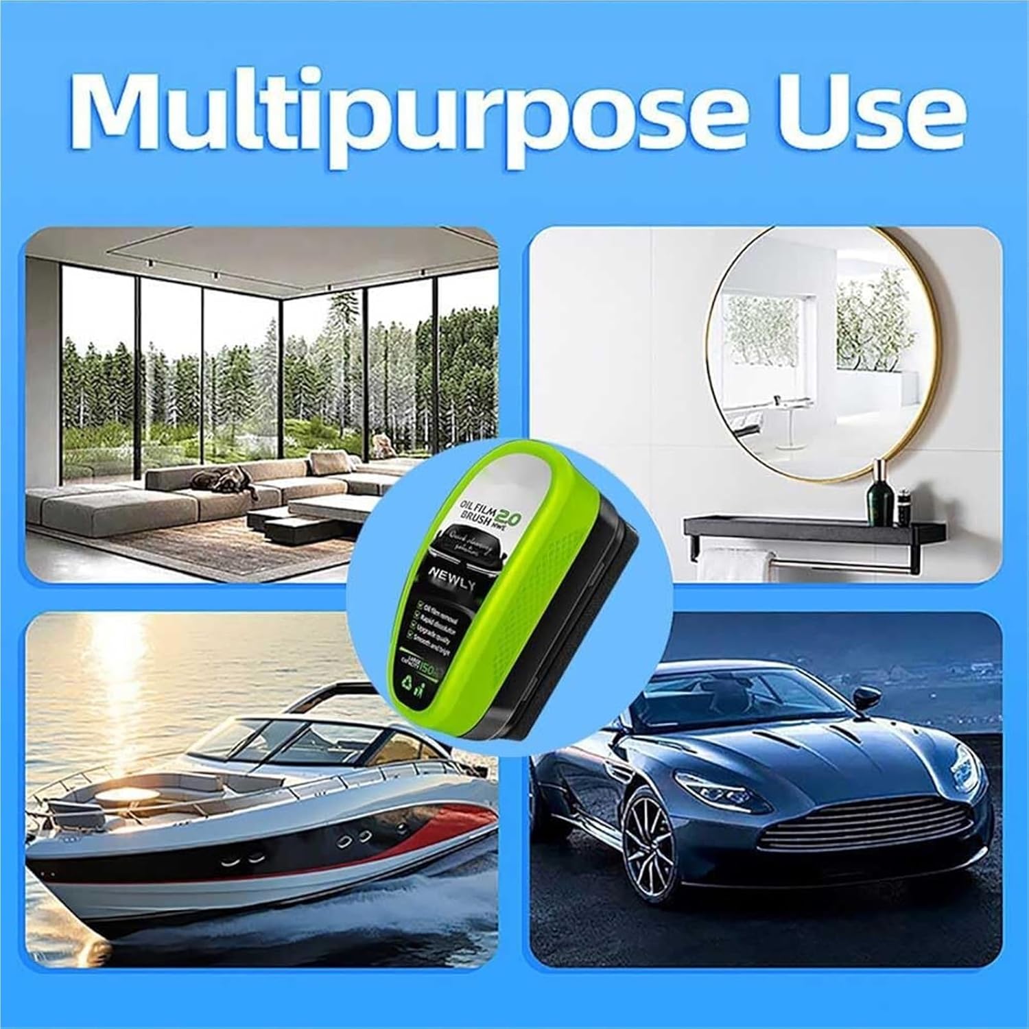 Auto Glass Cleaning Brush, Oil Film Removal Tool, Suitable For Car Windows & Rearview Mirrors(2pcs)