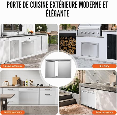VEVOR BBQ Access Single Outdoor Kitchen Door - 610x432 mm Stainless Steel Flush Mount With Handle and Vents for BBQ Island, Grilling Station, Outside Cabinet - 6