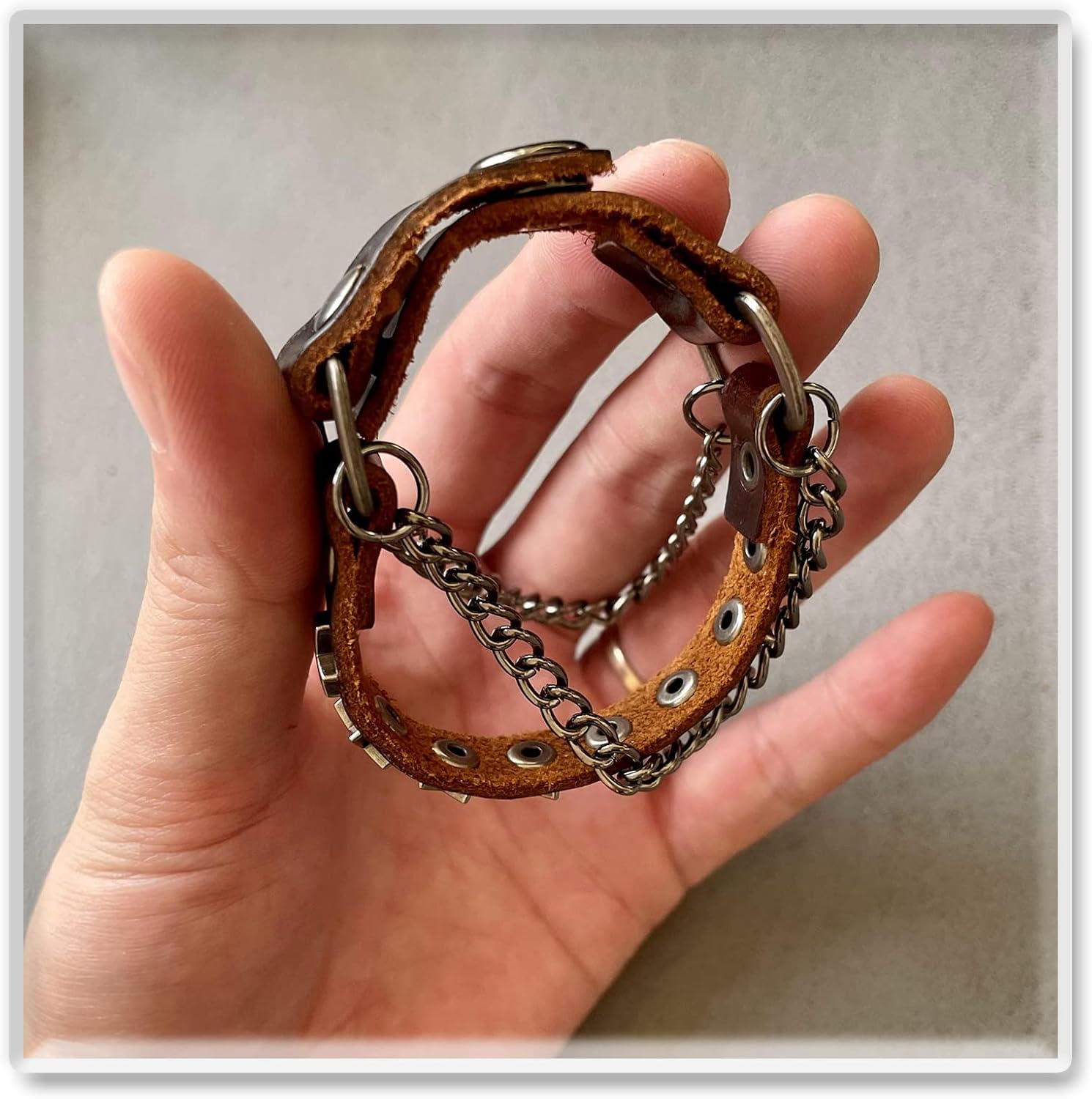 Xusamss Hip Hop Rivet Chain Leather Bracelet Alloy Star Cuff Bracelet,7.5inches