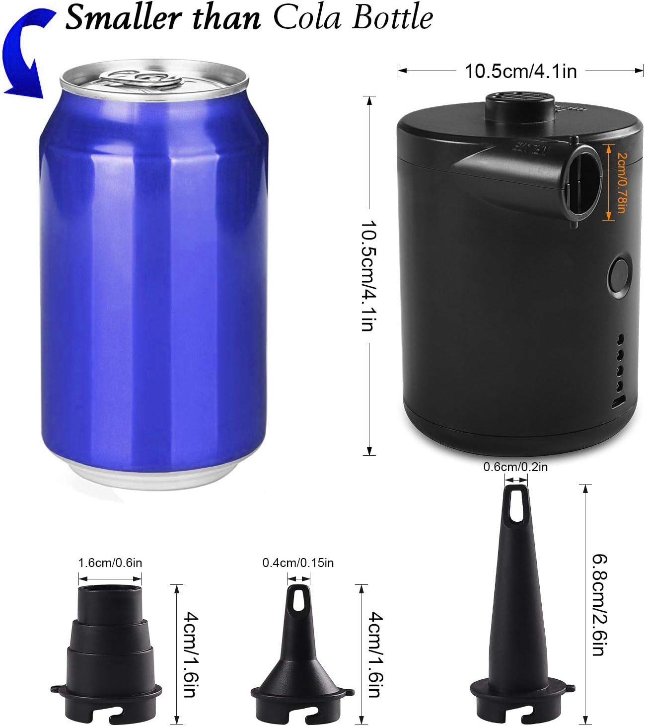 Portable Electric Air Pump for Inflatables,4000mAH Battery Powered USB Rechargeable Mini Electric Pump with 3 Nozzles for Air Mattress, Pool Floats, Swimming Ring, Air Bed(Black) : Sports & Outdoors