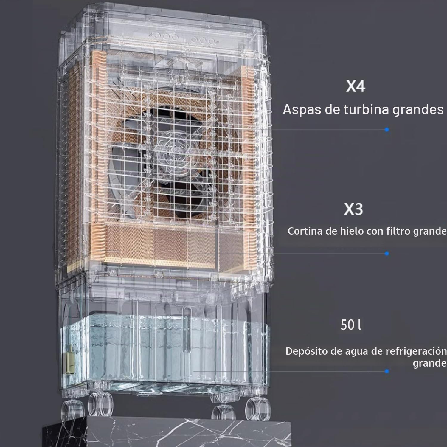 Aire Acondicionado Portátil Sin Tubo Enfriador de Aire Silencio con Modo Dormir Temporizador de 1-12Horas 3 Modos Oscilación 120°Tanque de 50 L Enfriador de Aire Portátil para Hogar Oficina