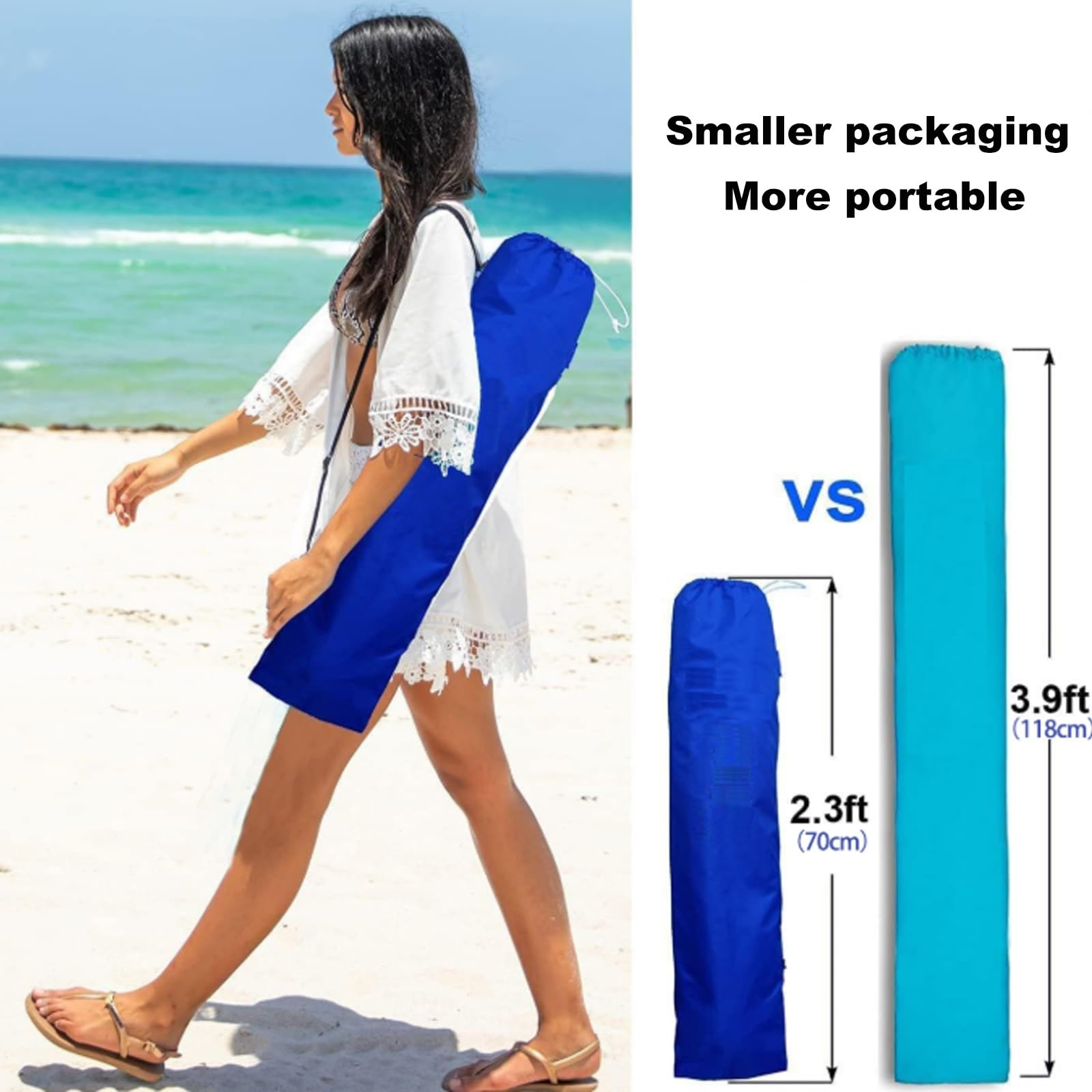 Ombrello portatile da esterno con protezione UPF 50+, struttura in metallo, pulsante di inclinazione regolabile, borsa da viaggio perfetta per patio, giardino, spiaggia, piscina, cortile, blu scuro